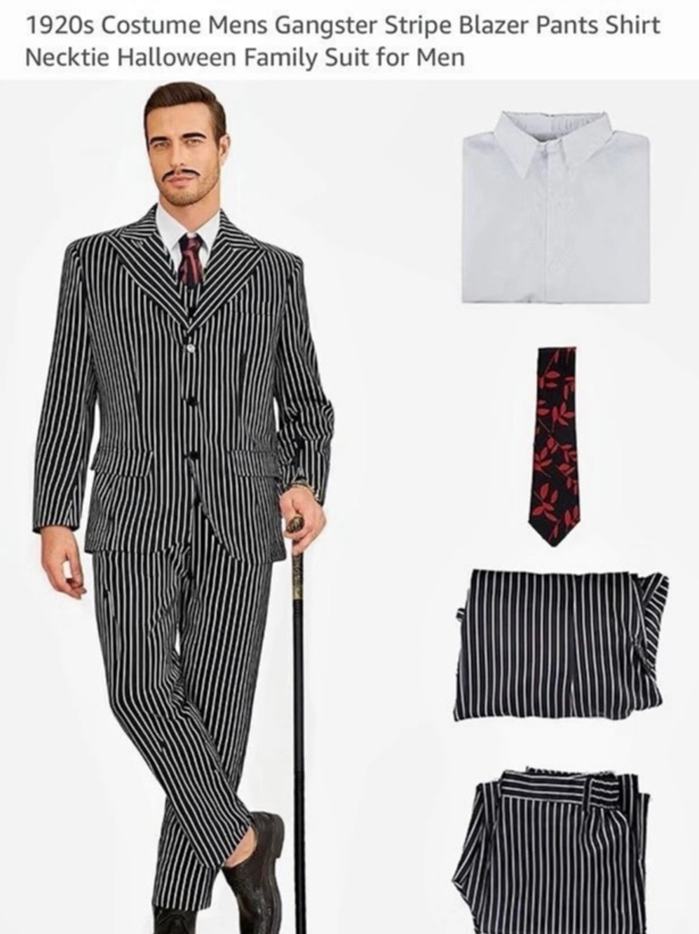 LILLIEWEN 1920s Costume Mens Gangster Stripe Blazer Pants Shirt Striped Costume